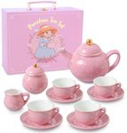 Porcelain Tea Set for Girls - Pink with Gold Polka Dot Tea Party Set for Girls I Kids Tea Set with Carry Case, Easter Gifts for Girls & Toddlers