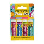 Crazy Rumors 'Fruit Mix' 4 Multi Pack Lip Balm Stick Set for Dry Lips, 100% Natural & Vegan