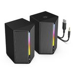 FIFINE RGB Gaming Speaker for Computer,Monitor,USB PC Wired Speakers with 3.5mm Aux Audio Cable,Volume Control for Laptop Desktop Projector -Ampligame A20