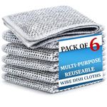 DALUCI 6 Pcs Non Scratch Dish Wash Cloth Scrub | Steel Wire Dish Cloth | Dishwashing Rags for Wet and Dry | Stainless Steel Scrubber for Utensils | Cleaning coth for Washing Dishes Sinks Counters