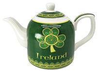 Royal Tara Ceramic Teapot Golden Shamrock Spiral Green Tone Kitchenware Teatime H 5" W 8" Capacity 22Oz