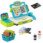 Kids Electronic Toy Cash Register with Scanner, Lights & Sounds, Shopping Basket Supermarket Till Play Money & Lots of Play Food