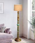 Homesake® Antique Wooden Floor Lamp Floor Lamps Night Lamp Shade Side Lamps Light Decoration for Home, Made in India Products (Beige, Algae Carving)