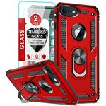 LeYi for iPhone SE 2020 Case,iPhone 8 Case, iPhone 7/6/6s Case, iPhone SE 3 2022 Case and 2 Tempered Glass Screen Protector,Ring Holder Shockproof Tough Protective Silicone TPU Armour Phone Cover Red