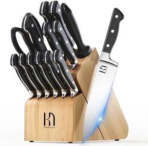 Knife Set, 15 Pcs Kitchen Knife Block Set, Enduring Razor-Sharp Japanese High Carbon Stainless Steel Chef Knife Set with Block and Sharpener, Premium Knives Set for Kitchen, Black Natural Wood