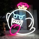 JAUEMT Neon Sign King Boo The Ghost Face LED Neon Light Mario Lamp Acrylic Sign for Game Room Decor Gaming Light Accessory Gifts for Boy Room Decor (blue white)