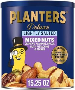 PLANTERS Deluxe Lightly Salted Mixed Nuts, Almonds, Cashews, Brazil Nuts, Pistachios and Pecans, Party Snacks, Plant-Based Protein, Quick Snack for Adults, After School Snack, 15.25oz Canister