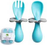 Mars Baby Flower Design Baby and Toddler Self-Feeding Training Utensils - Easy to Hold and Use Led Weaning, Protective Choke Barrier - Blue