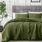 palassio Seersucker Olive Green King Size Comforter Set, 3 Pieces Soft Washed Microfiber Sage with 2 Pillow Cases, Fluffy Down Alternative Bedding for All Season 104x90 inches