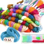 Embroidery Thread 50 Skeins Pack, DSL Cross Stitch Threads 8m (6 Strand) Rainbow Colour Embroidery Floss, Friendship Bracelets Threads, Crafts Sewing Thread with Needles, Bobbins, Threader, etc