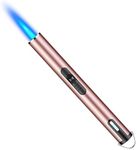 Butane Torch Lighters, 6.5-inch Refillable Pen Lighter with Fluid View Window Hook and Adjustable Jet Flame, Windproof Butane Lighter for Candle Grill BBQ Camping Fireworks(Rose Gold)