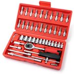 YWHWXB 46 Pieces Mechanic Tool Kit 1/4” Dr. Ratchet Socket Wrench Set with Storage Case, includes Bit Sockets and Extension Bar