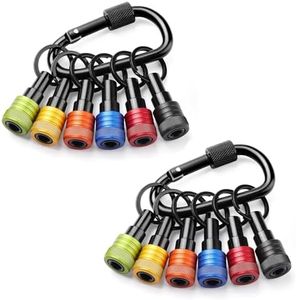 Bit Holder Key Chain 12 Pcs Set, 1/4 inch Socket Hex Shank Bit Holders Keychain for Impact Drills Nut Driver, Quick Release Screwdriver Extension Tool with Carabiner, Tools Gifts for Men
