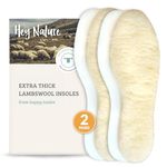 Hey Nature 2 Pairs Warm Shoe Insoles Men & Women/Lambswool Insoles, Natural Foot Warmers. Thermal Insoles for Women & Mens Wellies. Wool Insoles Not Sheepskin Insoles, Heated Insoles & Boot Liner