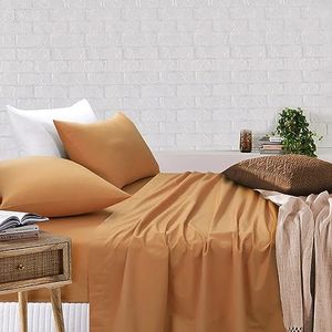 Amsons Bed Sheets - 100% Cotton Bedding & Linen - Queen Bed Sheet Set - Extra Deep Fitted Sheet & Flat Sheet & 2 Pillowcases - Latte (4PCs, Queen)