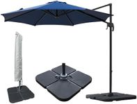 Jarder Milan Parasol Set - 3m - Aluminium Cantilever Garden Parasols with Base & Cover | 360° Rotation (Blue)