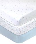 American Baby Company 3 Piece 100% Cotton Jersey Knit Fitted Crib Sheet for Standard Crib and Toddler Mattresses, Blue Star/Zigzag, for Boys and Girls