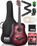 Pyle Acoustic Guitar Starter Pack-34â€ ½ Junior Size 6 Linden Wood Red Burst Design w/Accessories Case Bag Steel Strings, Nylon Strap, Tuner, Picks, for Beginner, Right, (PGA820)