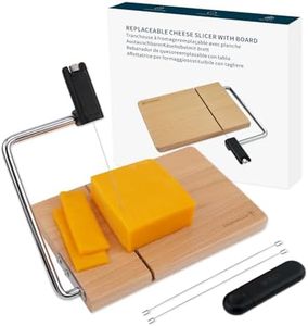 KITCHENDAO Replaceable Wire Cheese Slicer with Board, Tightness Adjustable Cheese Slicer, Beech Wood Cheese Cutter for Block Cheese, Easy to Replace, with 2 Extra Upgrade Strong Wires