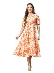 Stylum Women's Floral Printed Cotton Flared Dress (DRSORANGEKINNU40_Orange, L)