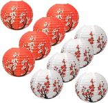 10PCS Chinese Japanese Cherry Blossom Paper Lanterns, 12 Inch 5PCS White Sakura Paper Lantern 5PCS Red Sakura Paper Lantern for Restaurant Home Wedding Party Decoration