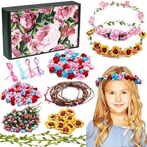 vamei Kit de Fabrication Couronne de Fleurs Bricolage Bandeau Fleur Serre Tete Guirlande de Fleurs Accessoires Cheveux Mariage Anniversaire Fête Loisirs Créatifs Cadeau pour Enfant Fille