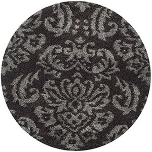 SAFAVIEH Florida Shag Collection 4' x 4' Round Dark Brown/Smoke SG460 Damask Non-Shedding Living Room Bedroom Dining Room Entryway Plush 1.2-inch Thick Area Rug