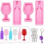 4 Pieces Mini Wine Glass Keychain Mold Goblet Tumbler Wine Bottle Shape Silicone Fondant Mold for DIY Pendant Trinket Luggage Tag Pudding Jelly Shots Desserts Candy Cake Topper Decoration