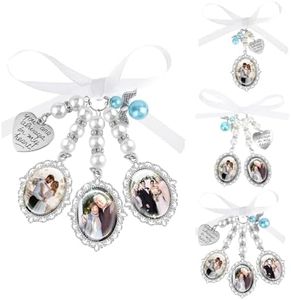 Dyoart Custom Wedding Bouquet Photo Charms Personalized Bouquet Charms for Wedding Memory Gifts for Bride Bow Pearl Photo Pins Keepsake