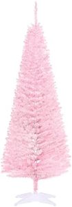HOMCOM 5' Pencil Christmas Tree, Slim Artificial Xmas Tree with Realistic Branches, Sturdy Stand, Pink