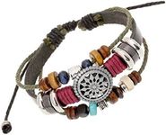 Harlorki Women Lady Men's Bohemia Style Vintage Retro Handmade PU Leather Beaded Hand Woven Bracelet Pendent Charm Wrist Bangle Fashion Jewelry