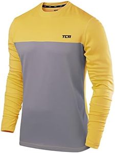 TCA Men's Element Long Sleeve Crew Neck Running Top - Gray/Yellow, M