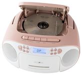 Reflexion RCR2260 CD Player with Cassette and Radio for Mains and Battery Powered (PLL FM Radio, LCD Display, AUX Input, Headphone Jack), White/Pink