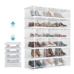 SONGMICS Foldable Shoe Rack, Pack of 18 Stackable Shoe Storage Organizer, Set of 3 Integrated Shoe Cabinets, Portable, Fit up to US size 13, 60s Assembly, Transparent and Cloud White ULSP207W01