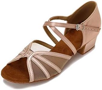 CLEECLI Low Heel Ballroom Dance Shoes Women Latin Salsa Practice Dancing Shoes 1.5 Inch Heel ZB14(9,Nude)