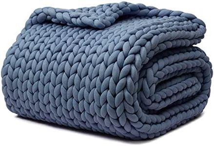 YnM Knitted Weighted Blanket, Hand Made Chunky Knit Weighted Throw Blanket for Sleep or Home Décor (Denim Blue, 80x87 Inch, 25lbs)