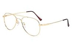 SOOLALA Unisex Memory-metal Classic Aviator Readers Reading Glasses Customized Strengths, Gold, 2.25D