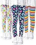 Auranso Girls Leggings 3 Pack Toddler Girl Floral Pattern Stretchy Leggings Kids Full Length Tights Pants 8-9 Years