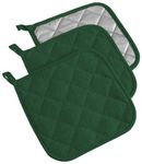 DII Cotton Terry Pot Holders, 7x7 Set of 3, Heat Resistant and Machine Washable Hot Pads for Kitchen Cooking and Baking-Dark Green