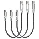 Fasgear Short USB C Cable: 3 Pack 1 ft Fast Charging USB A to Type C Cord Nylon Braided Compatible for Galaxy S20 Plus S10 Note 9 A10e A51 | LG V60 G7| i-Pad Pro, etc (Black)