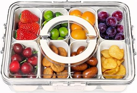 TOGGOT Divided Serving Tray with Lid and Handle - Portable Snackle Box Charcuterie Container, Clear Snack Platter Organizer for Fruits, Candy, Nuts, Snacks - Ideal for Party, Travel & Picnics