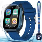 Kids Smart Watch Gift for Boys Ages 3-12, IP67 Waterproof, 32 Puzzle Games, HD Touchscreen Dual Camera Video Pedometer Music Player, Kids Watch Toy Birthday Gifts for Boys Ages 5 6 7 8 9 10 (Blue)