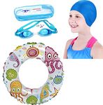 Fancydresswale Swimming Set for Kids with Swimming Goggles, Cap and Swim Ring, Random Colors and Design; Suitable of 3-6 Years (Swim Ring + Goggles + Cap)