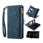 Google Pixel 6 Wallet Case, Zipper Purse Folio Magnetic Leather Wallet Phone Case for Google Pixel 6 with Card Holder, Cash Pocket and Wrist Strap Compatible with Pixel 6 Retro Flip Cover Case -Blue