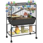 PawHut Rat Cage on Wheels, 3 Tier Large Hamster Cage with 17 cm Deep Tray, Storage Shelf, Big Exercise Wheel, Tube System, Hut, Platforms, Ramps, Water Bottle, Food Dish, for Syrian Hamsters, Rats