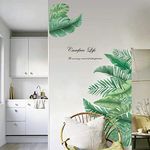 decalmile Giant Green Leaves Wall Decals Palm Tree Leaf Plants Wall Stickers Living Room TV Wall Door Decor