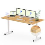 FLEXISPOT E6 Bamboo Dual Motor 3 Stages Standing Desk 60x30 Inch Whole-Piece Board Electric Height Adjustable Desk Stand Up Desk Large Load Capacity(White Frame + Bamboo Desktop)