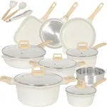 Romswi 23Piece Kitchen Cookware Set, Non Stick Pots and Pans Set, Induction Cookware with Utensil and Pan Protectors, White