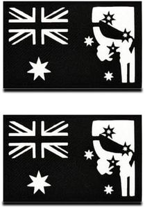 2 Pcs Australia Flag & Skull Reflective Patch Infrared IR Australian National Morale Badge Tactical Military Army Uniform Fastener Emblem for Team Backpack Hat Jacket Vest Biker Travel (Black)