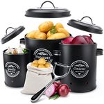 TWBEST Potato Storage Box Set + Onion and Garlic Storage Including Peeler I Perfect in Black, Elegant Kitchen Storage Tins